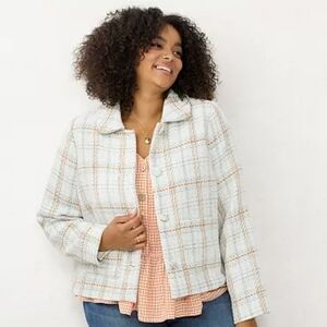 Lauren Conrad Plaid Jacket NWT 3X cream blue tan